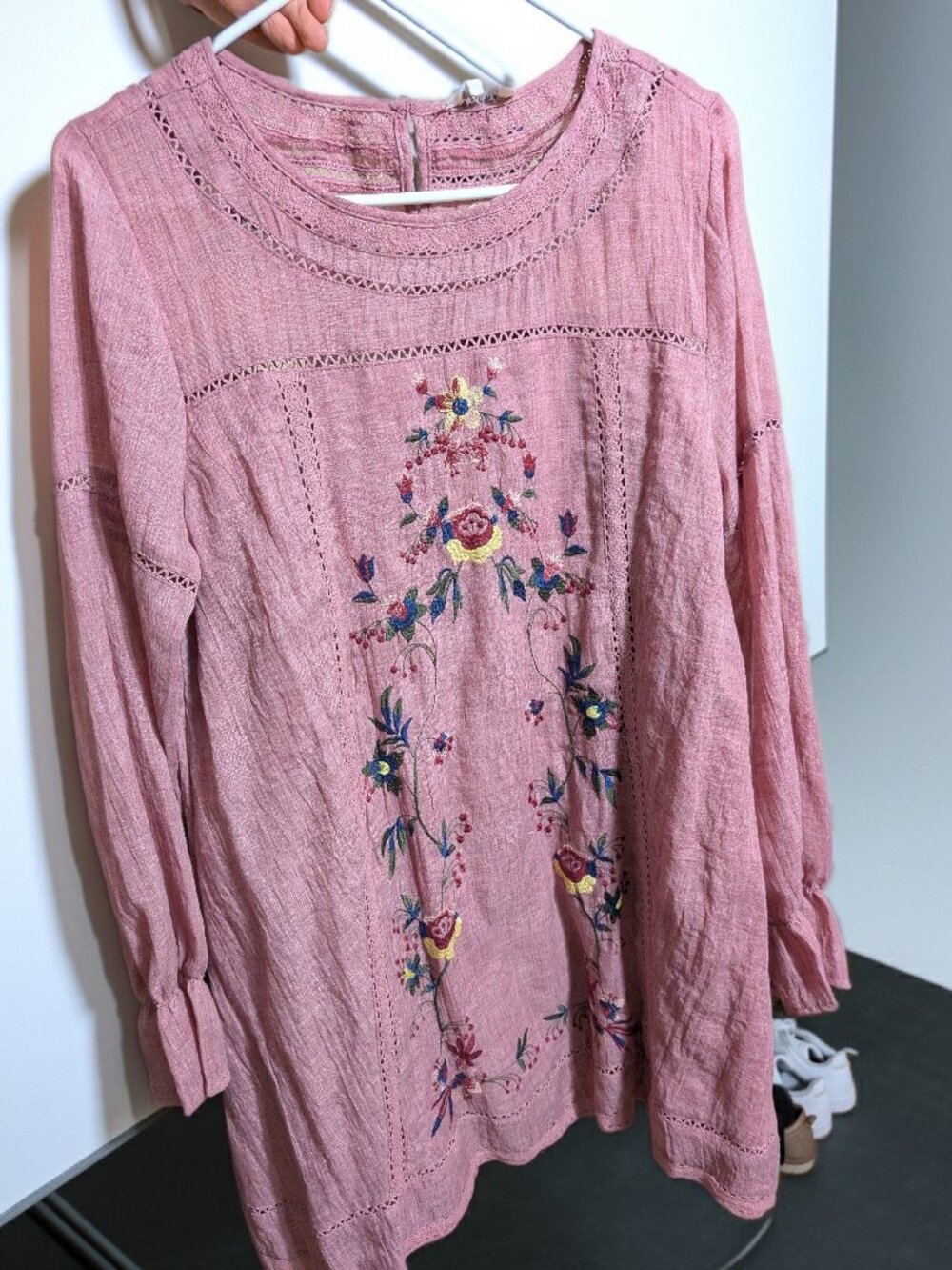 NWT Umgee Mauve Pink Floral Embroidered Boho Tunic Mini Dress Size [Size M]
